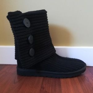 UGG Classic Cardy Button Knit Boots (Black)